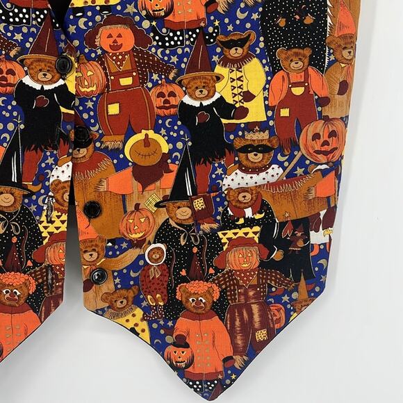 Vintage 80s 90s Halloween Vest Bear Pumpkin Costume Black Orange Trick or Treat - Picture 7 of 9